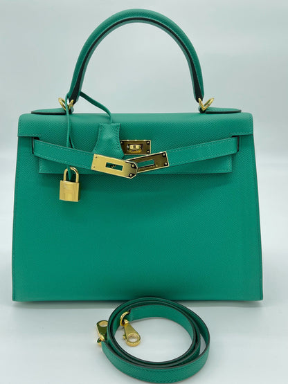 Hermes Kelly 28 Sellier Epsom Vert Jade Gold Hardware