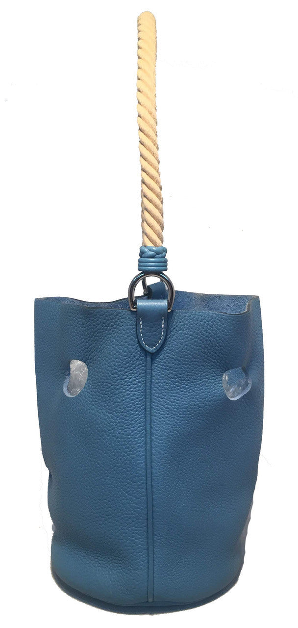 Hermes Mangeoire Blue Jean Taurillon Clemence Leather Rope Handle Bucket Bag