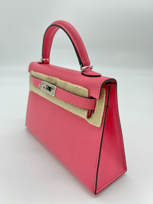 Hermes Mini Kelly II Sellier Epsom Rose Azalee Palladium Hardware