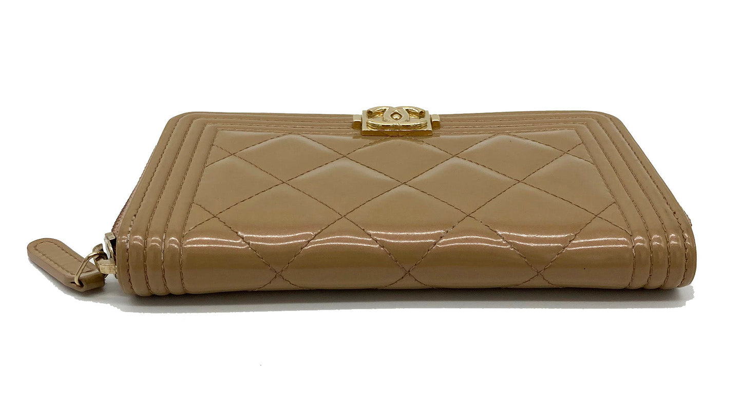 Chanel Rose Gold Patent Leather Le Boy Wallet