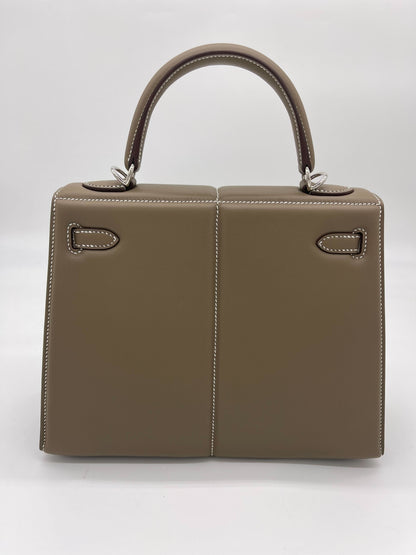 Hermes Kelly 25 Etoupe Swift Padded Palladium Hardware