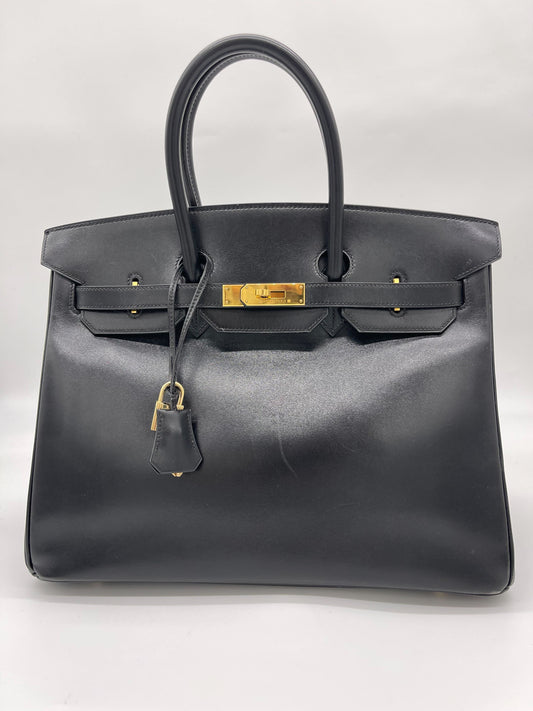 Hermes Birkin 35 Noir Box Leather Gold Hardware