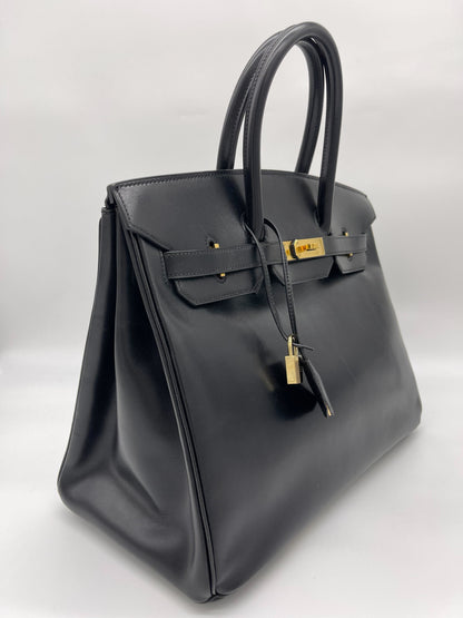 Hermes Birkin 35 Noir Box Leather Gold Hardware