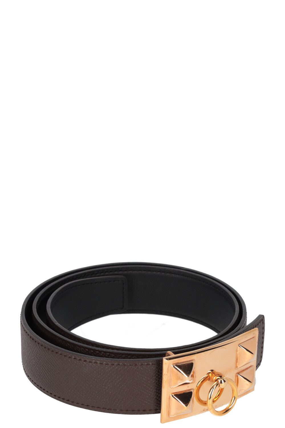 HERMES Belt Collier de Chien Brown Black Gold