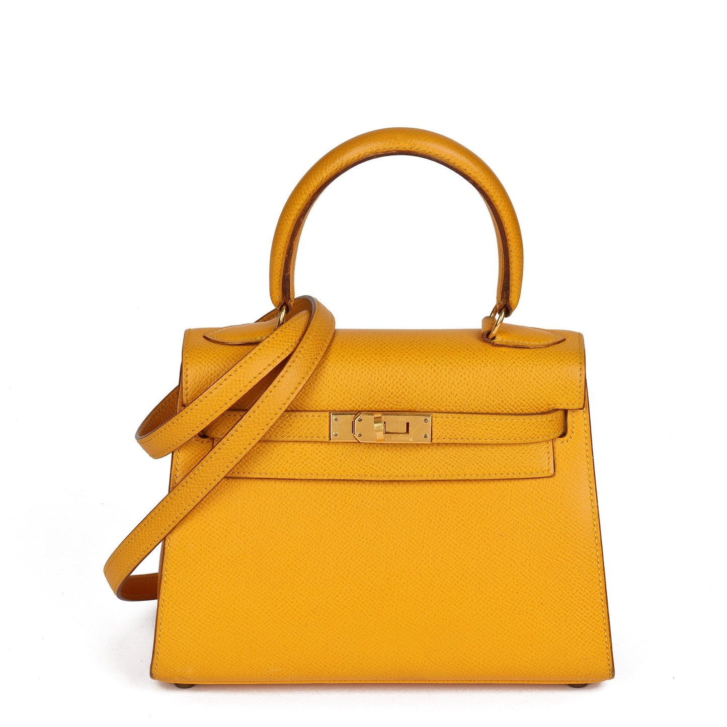 Hermes Jaune Courchevel Leather Kelly 20cm Sellier Shoulder Bag