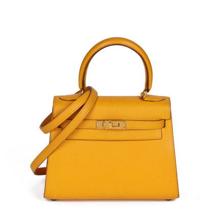 Hermes Jaune Courchevel Leather Kelly 20cm Sellier Shoulder Bag