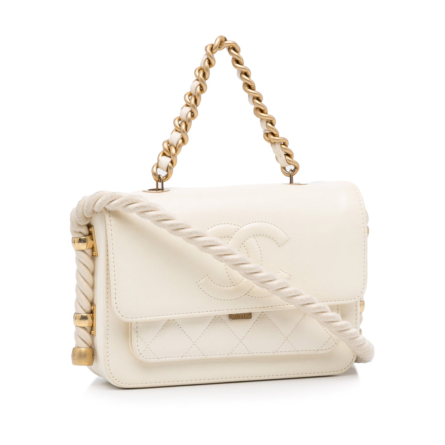 Chanel En Vogue Flap Bag White Calfskin Gold