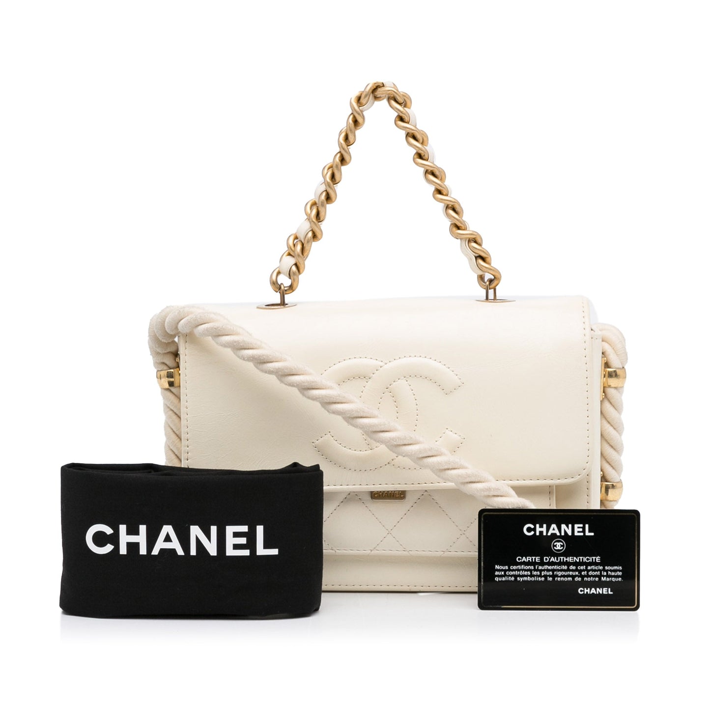 Chanel En Vogue Flap Bag White Calfskin Gold