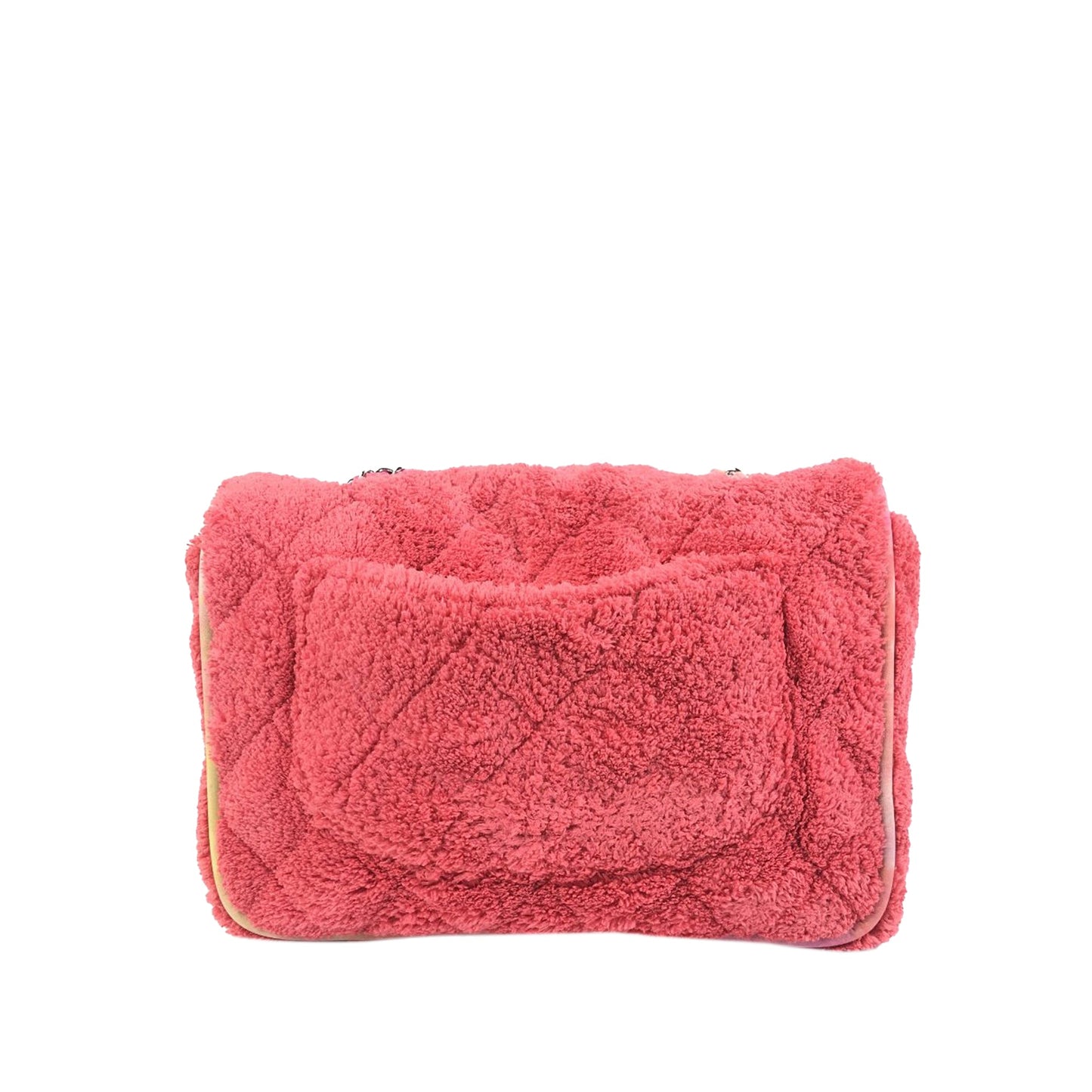 Chanel Classic Single Flap Jumbo Pink Quilted Terry Cloth Silver