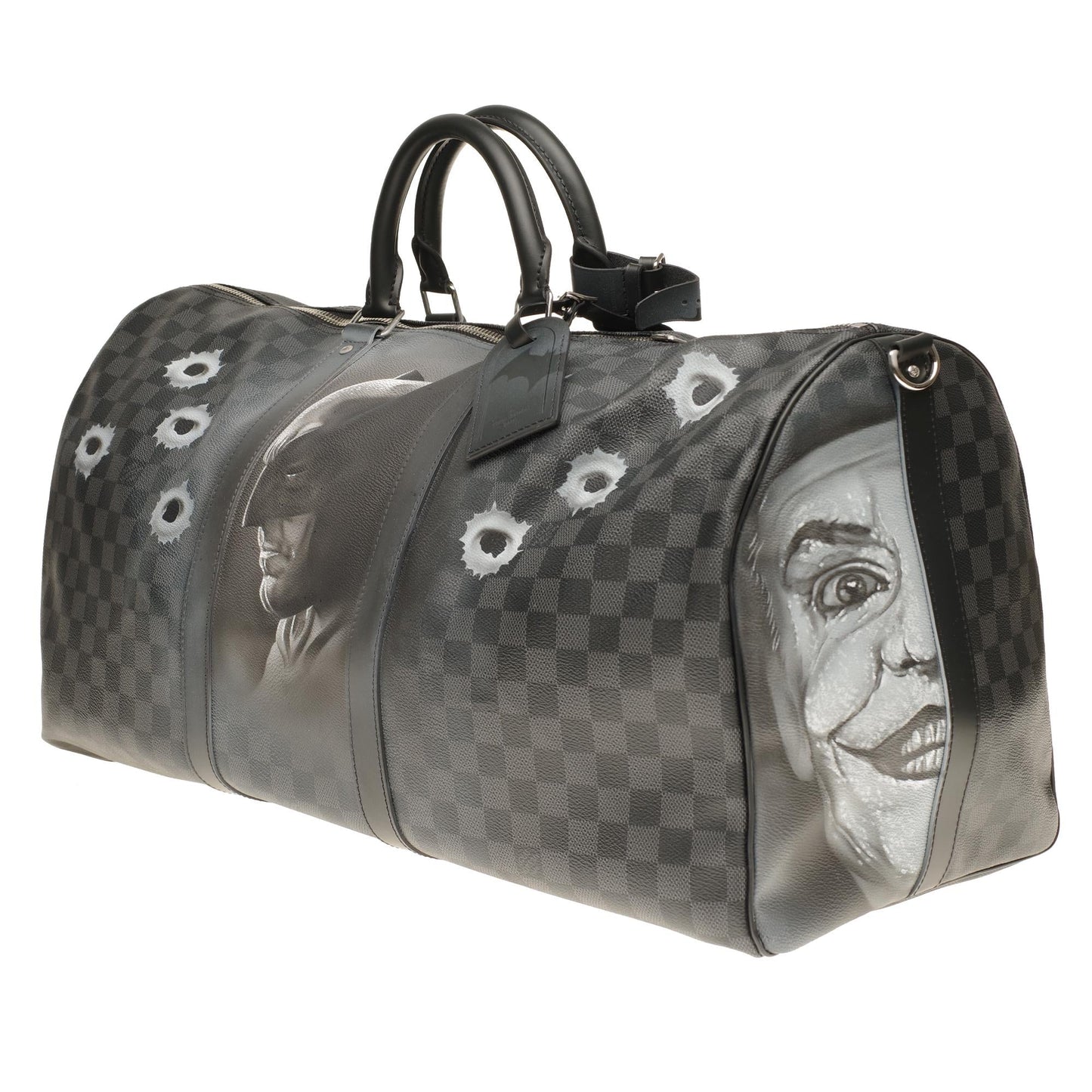 Louis Vuitton  NEW Keepall 55 damier graphite strap customized "BATBag II"!