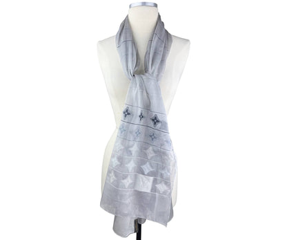 Louis Vuitton  Silver Grey Silk Organza Pattern Long Scarf