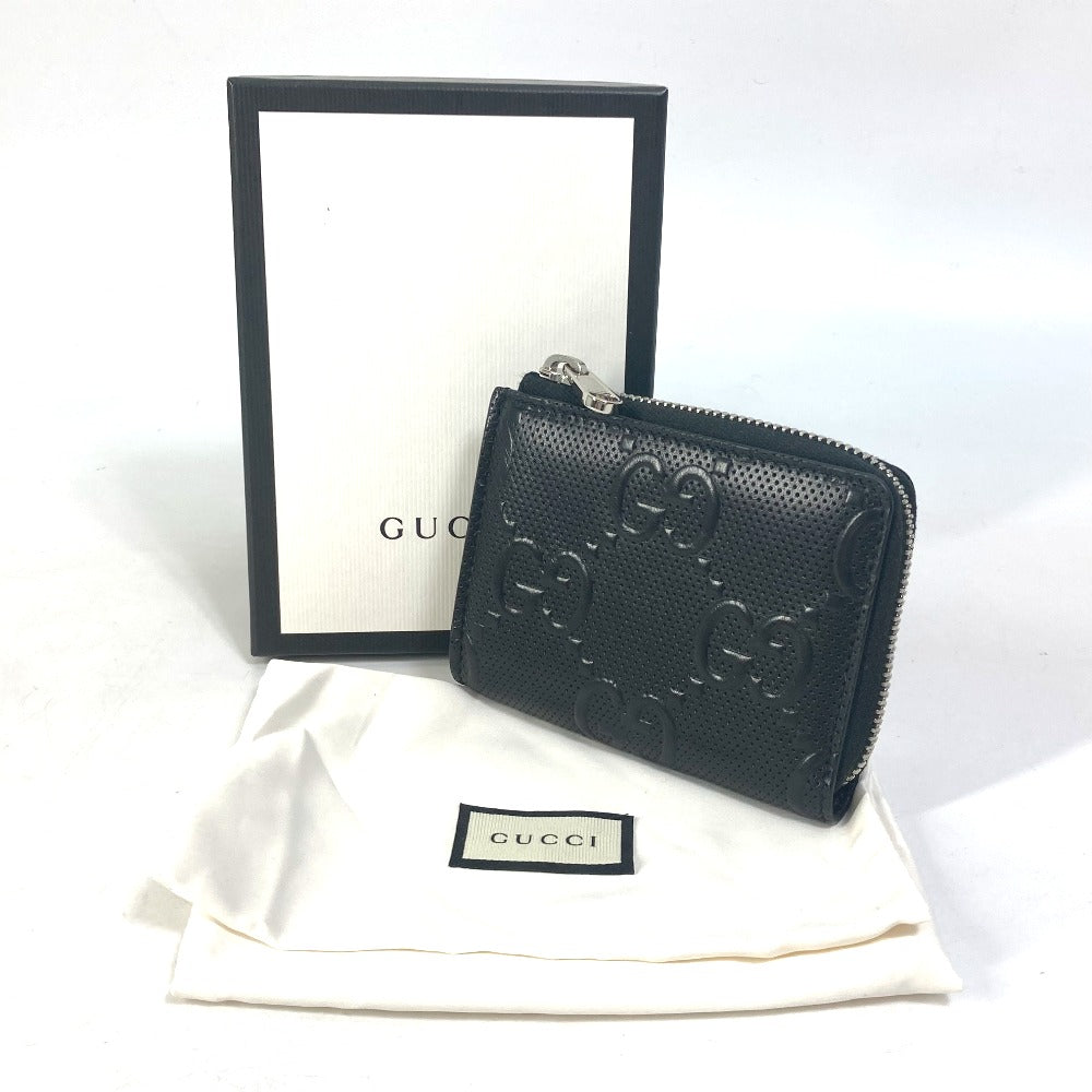 GUCCI Coin case 657571 leather black GG emboss L-shaped fastener mens Secondhand