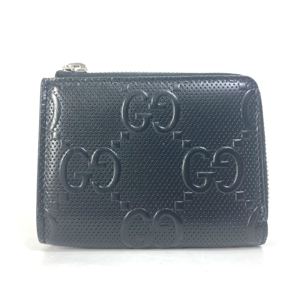 GUCCI Coin case 657571 leather black GG emboss L-shaped fastener mens Secondhand