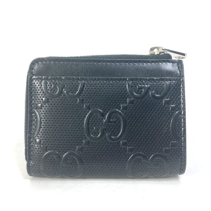 GUCCI Coin case 657571 leather black GG emboss L-shaped fastener mens Secondhand