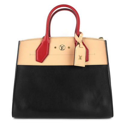 Louis Vuitton  City Steamer MM Black Creme Bourgogne Calfskin Tote Bag