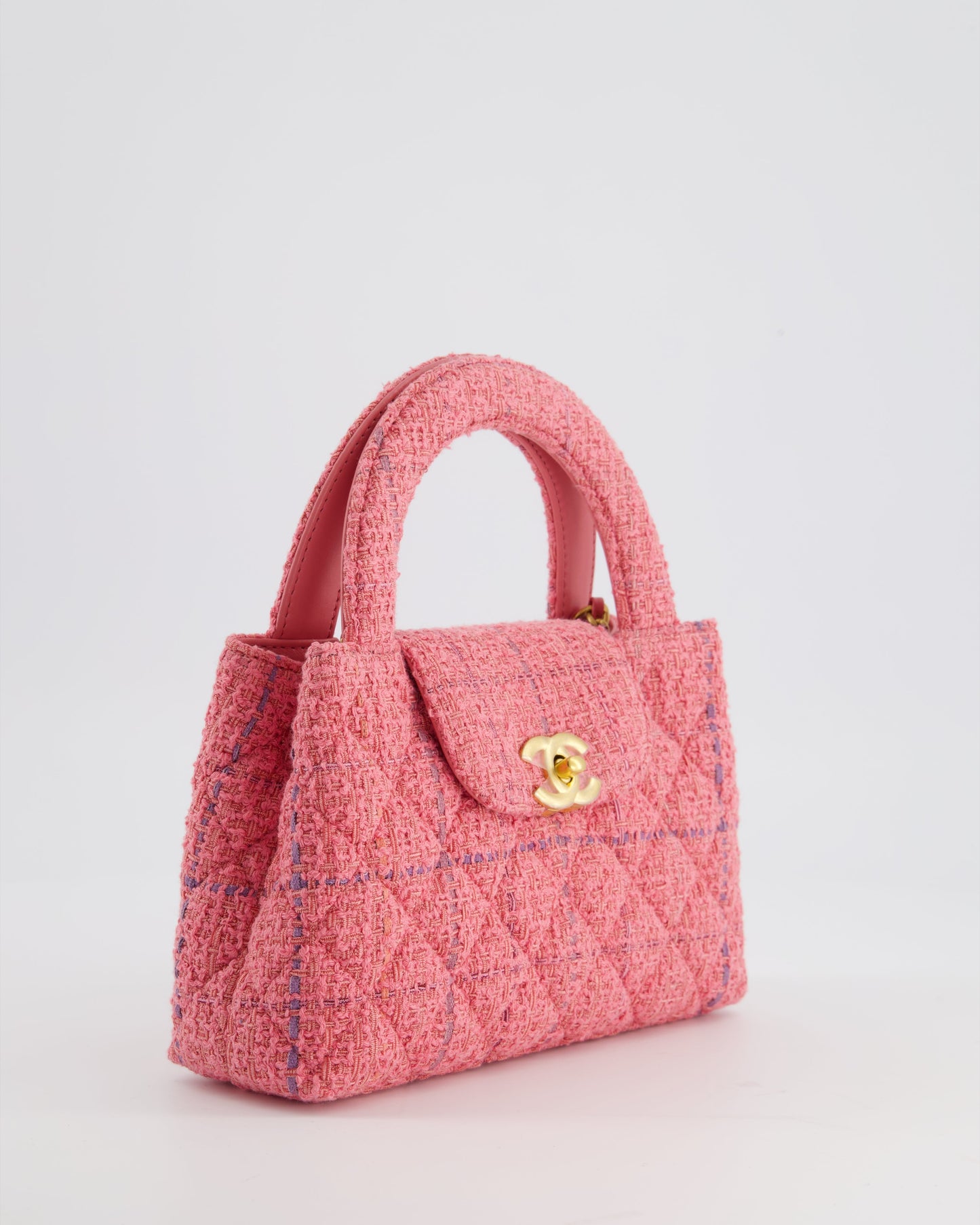 Chanel Pink Tweed Small Kelly Bag with Brushed Antique Gold Hardware