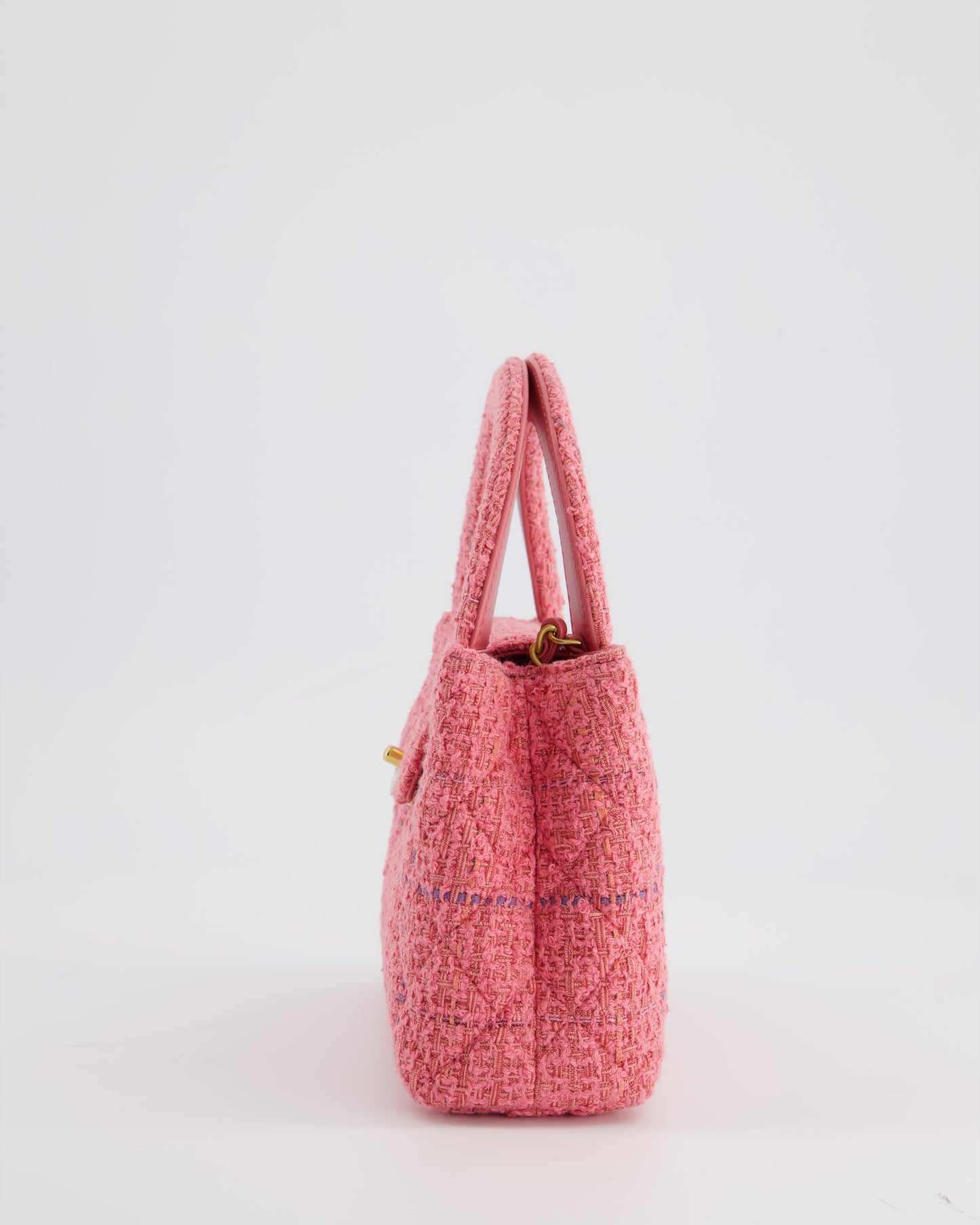 Chanel Pink Tweed Small Kelly Bag with Brushed Antique Gold Hardware