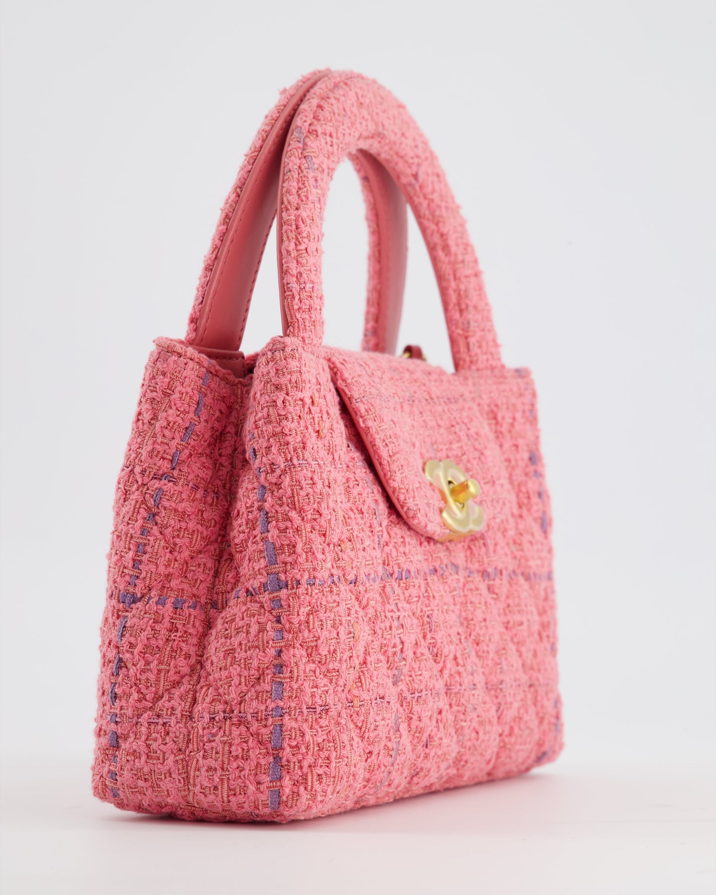 Chanel Pink Tweed Small Kelly Bag with Brushed Antique Gold Hardware