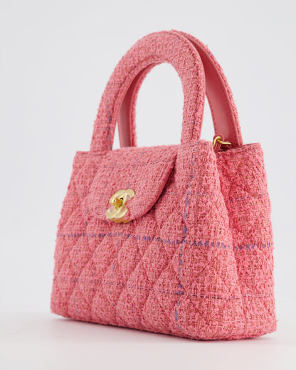 Chanel Pink Tweed Small Kelly Bag with Brushed Antique Gold Hardware