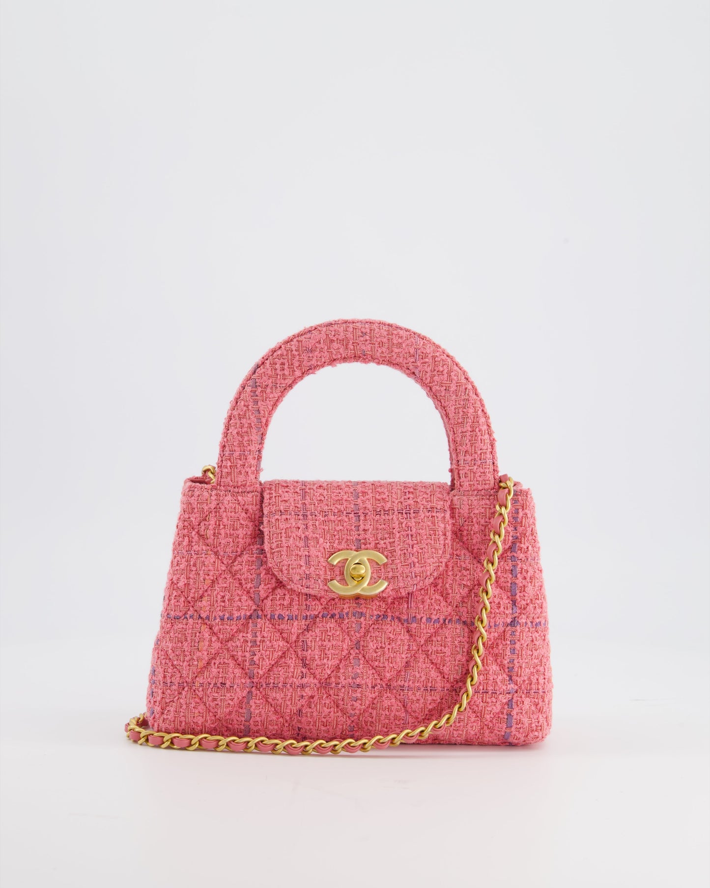 Chanel Pink Tweed Small Kelly Bag with Brushed Antique Gold Hardware