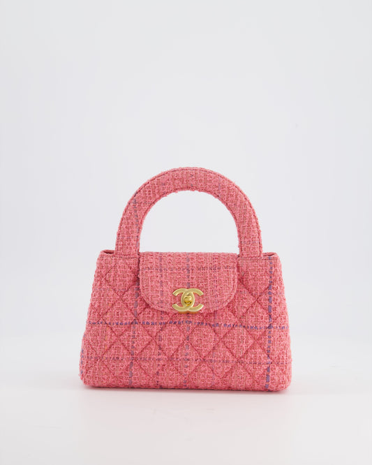 Chanel Pink Tweed Small Kelly Bag with Brushed Antique Gold Hardware