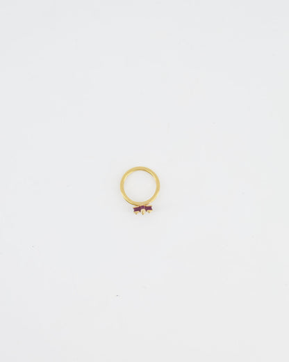 Louis Vuitton Gold Monogram Ring with Burgundy Enamel Detail Size L