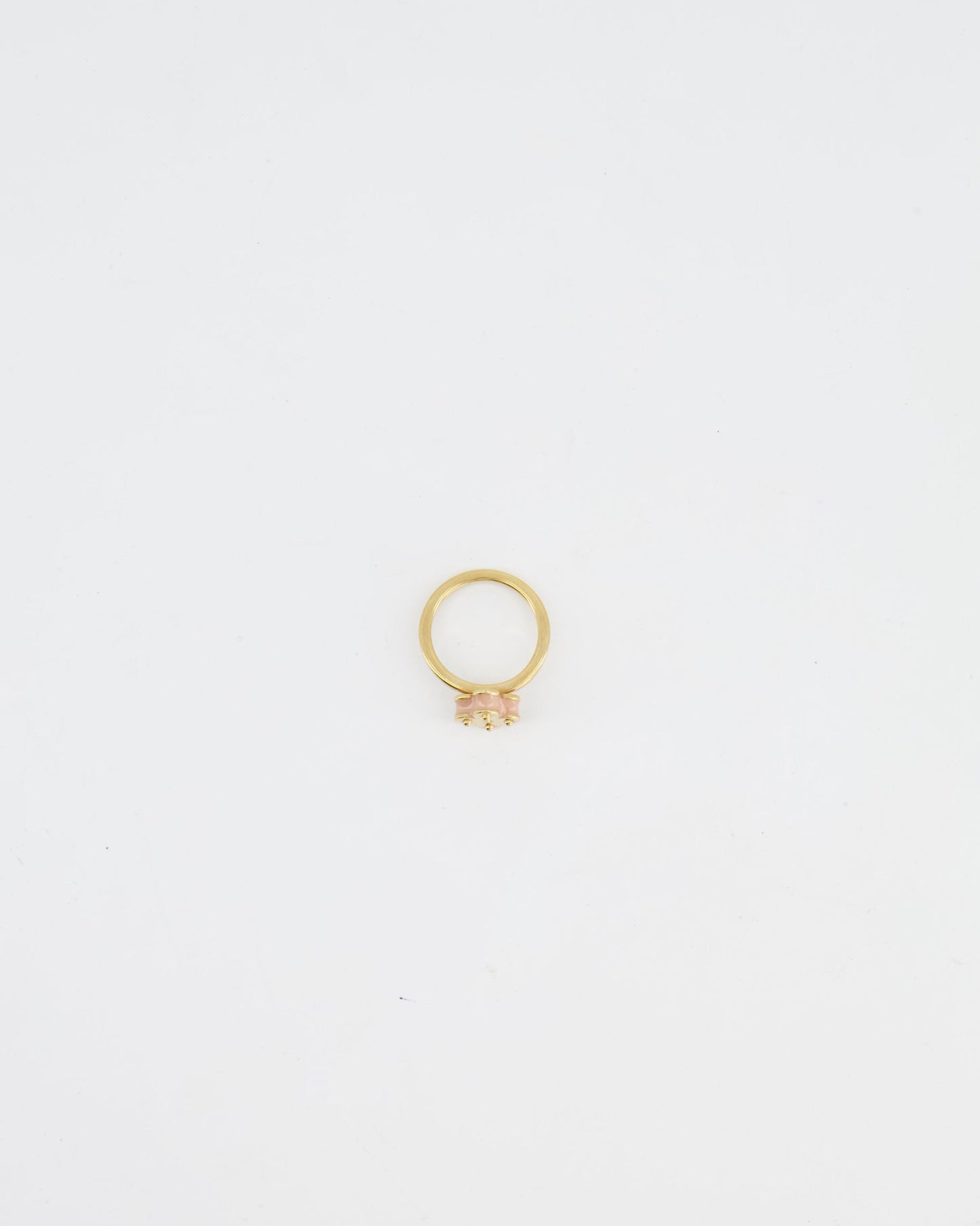 Louis Vuitton Gold Monogram Ring with Light Pink Enamel Detail Size L