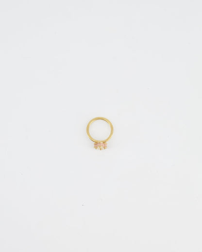 Louis Vuitton Gold Monogram Ring with Light Pink Enamel Detail Size L