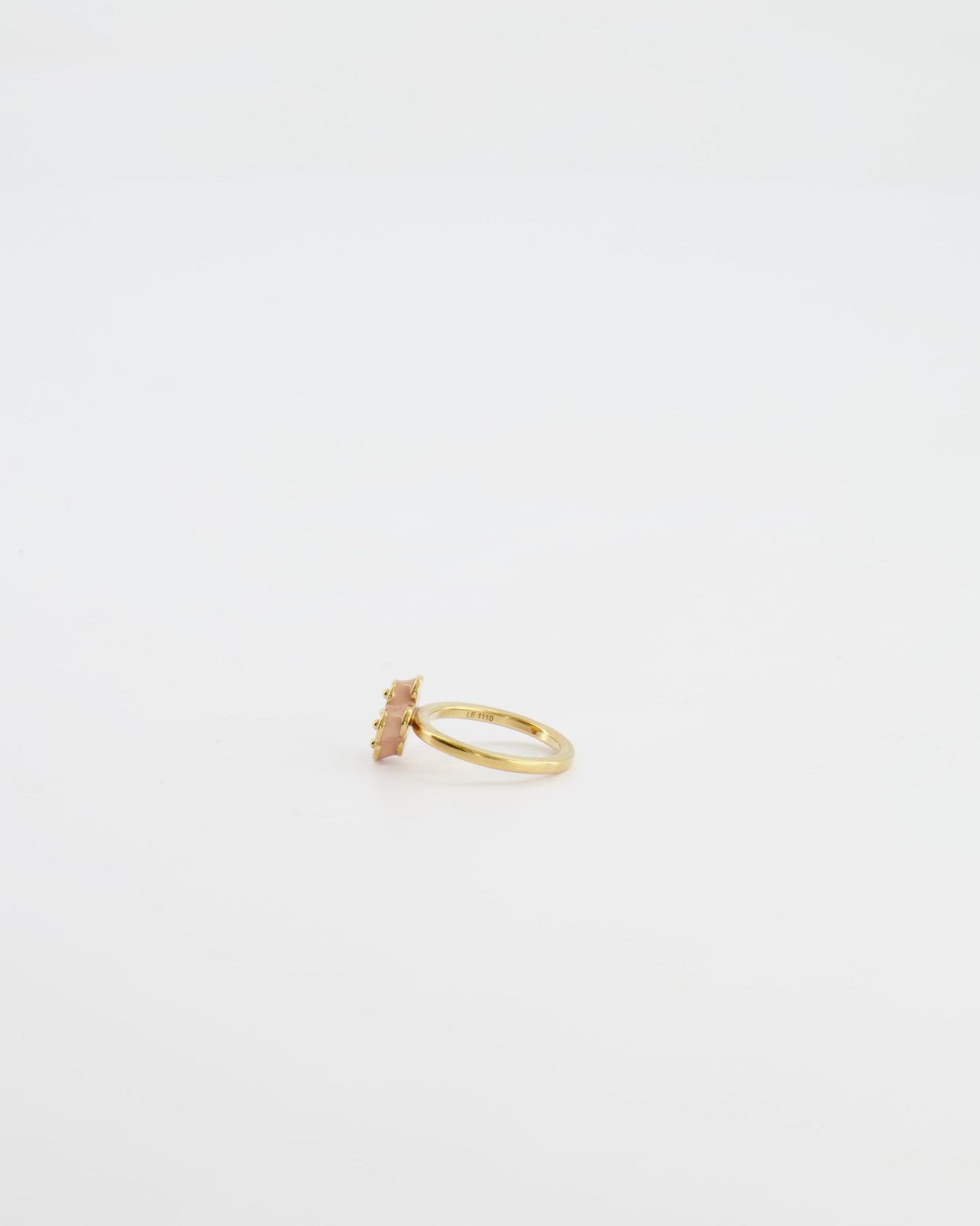 Louis Vuitton Gold Monogram Ring with Light Pink Enamel Detail Size L