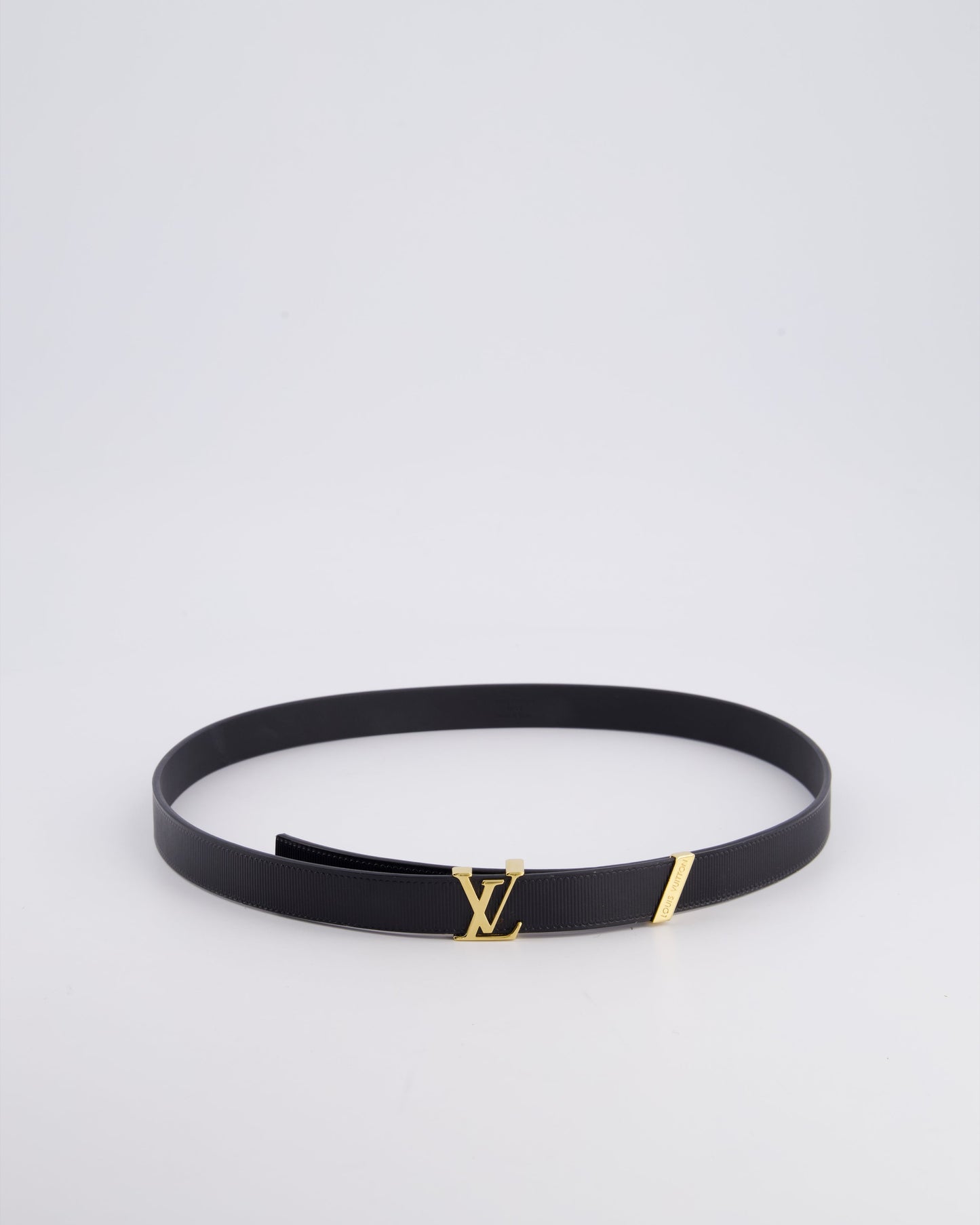 Louis Vuitton LV Initials Black Leather Belt with Gold LV Logo Size 80