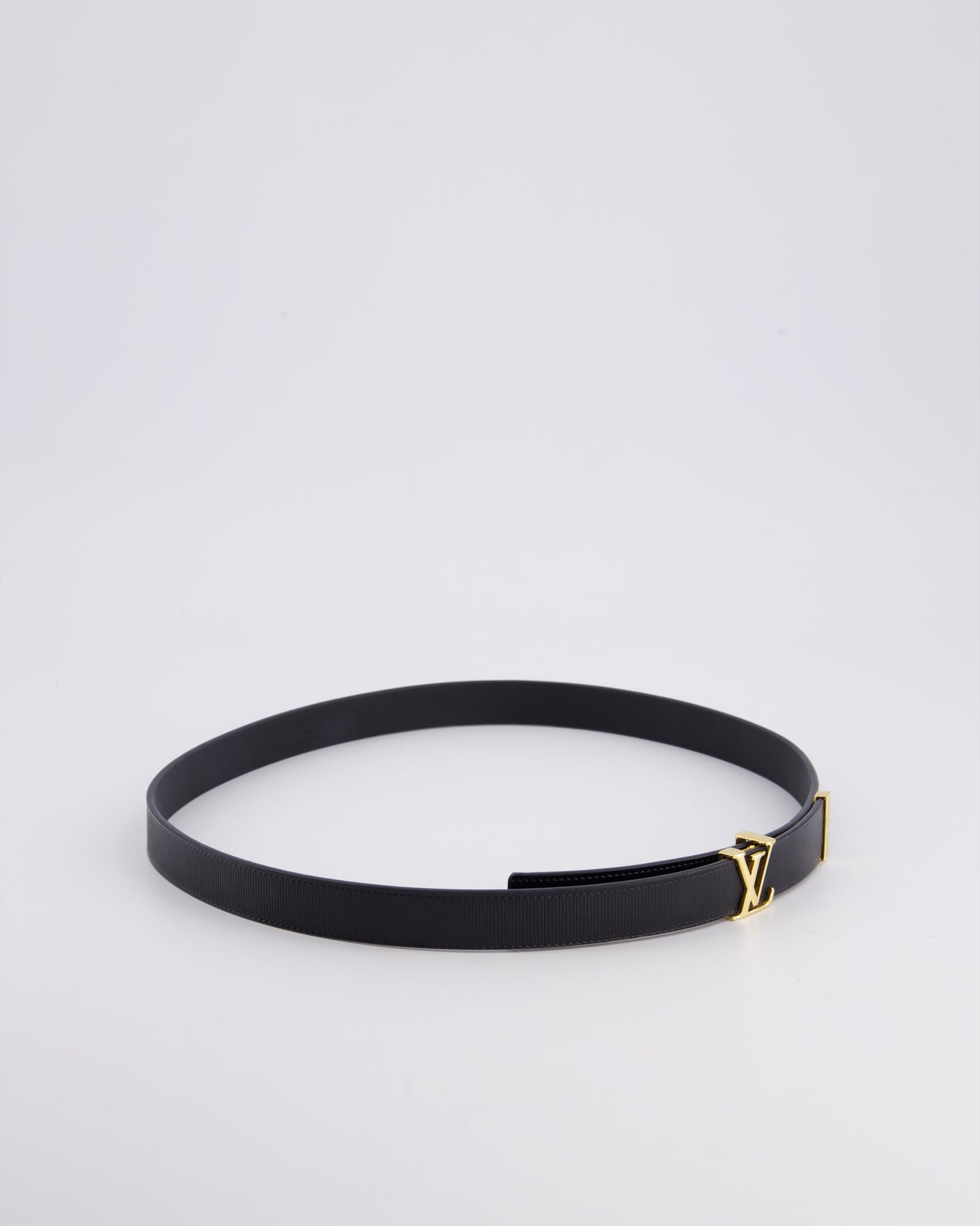 Louis Vuitton LV Initials Black Leather Belt with Gold LV Logo Size 80