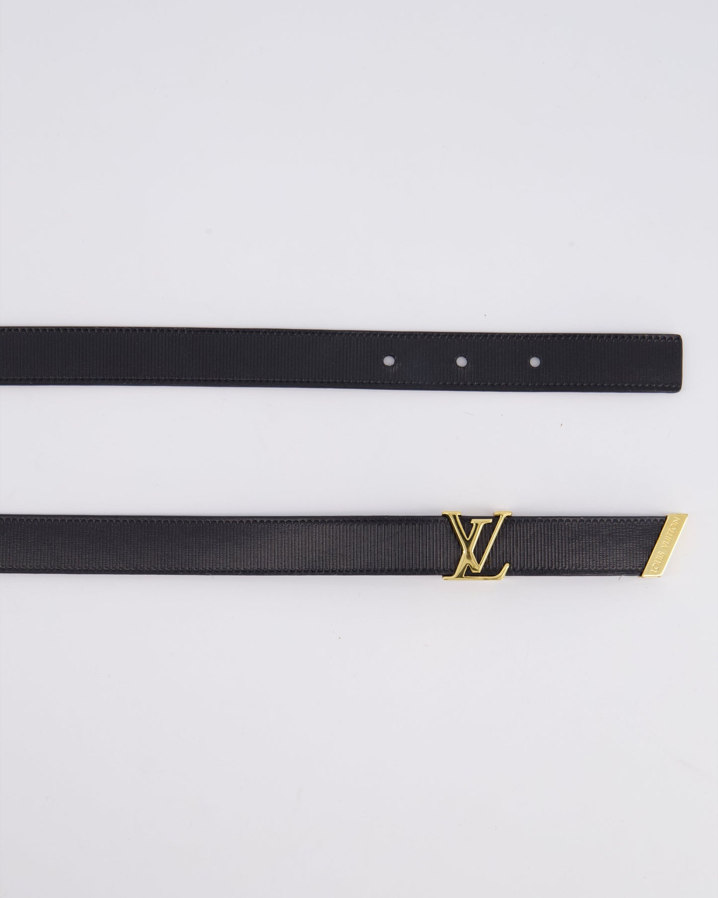 Louis Vuitton LV Initials Black Leather Belt with Gold LV Logo Size 80