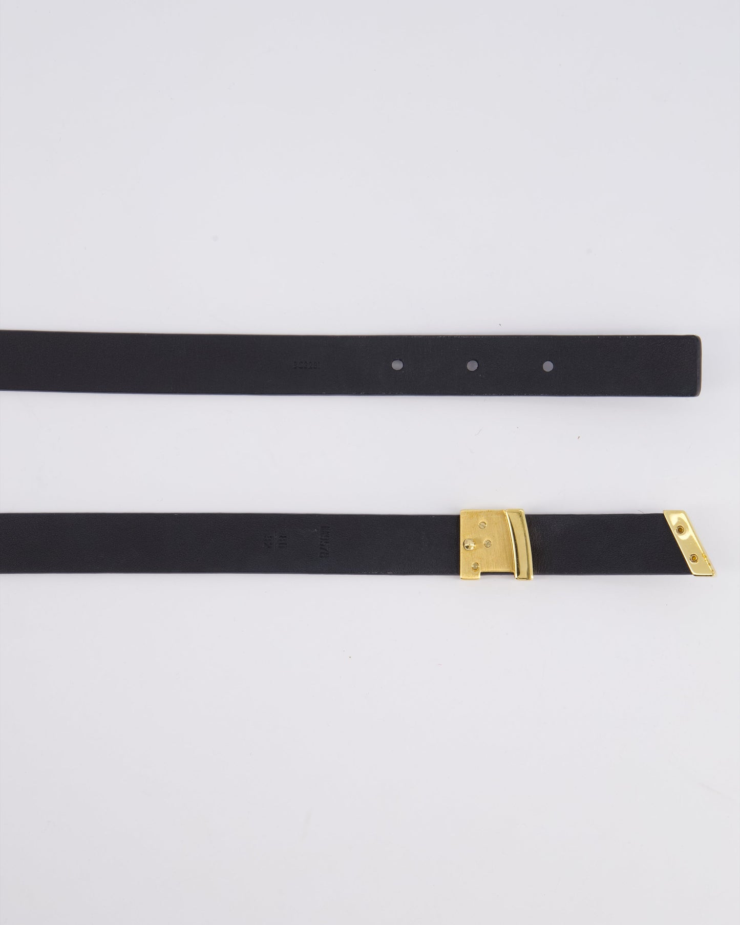 Louis Vuitton LV Initials Black Leather Belt with Gold LV Logo Size 80