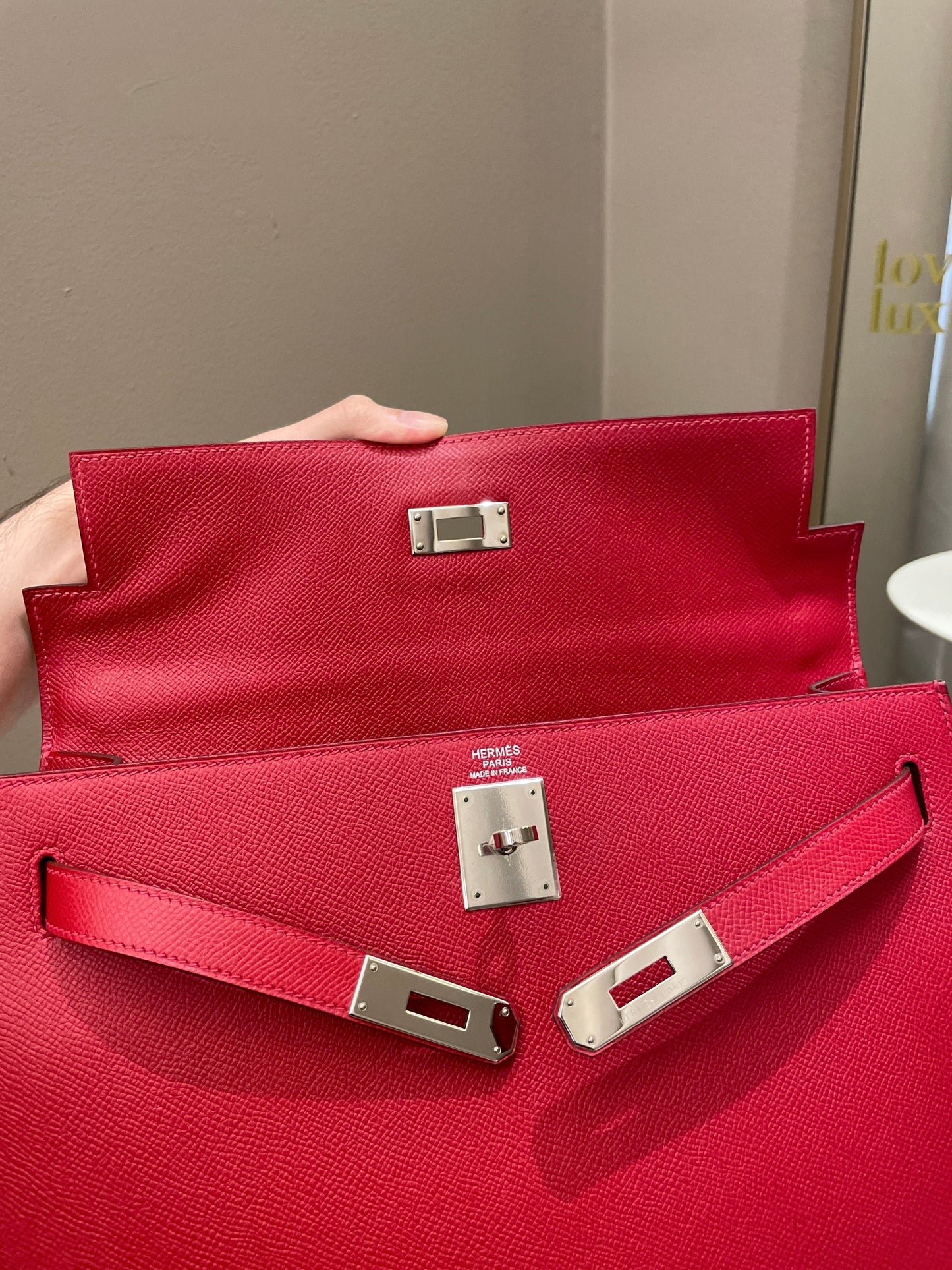 Hermes Kelly Sellier 32 Rouge Casaque Epsom