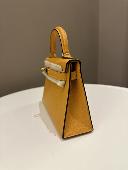 Hermes Mini Kelly 20 Moutarde Chèvre