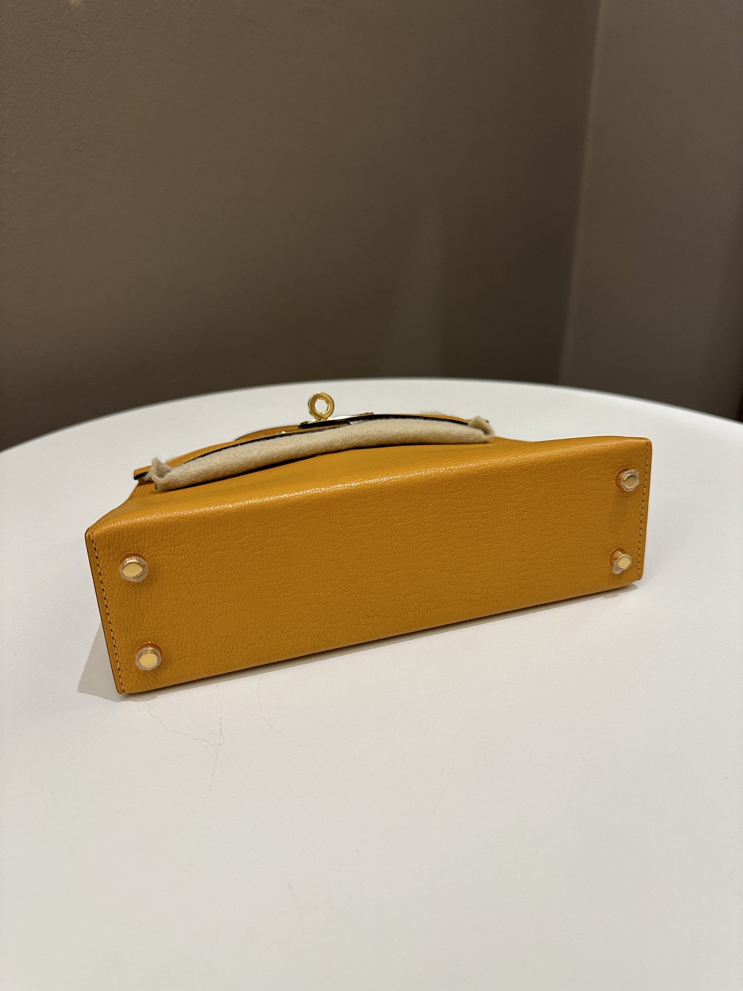 Hermes Mini Kelly 20 Moutarde Chèvre