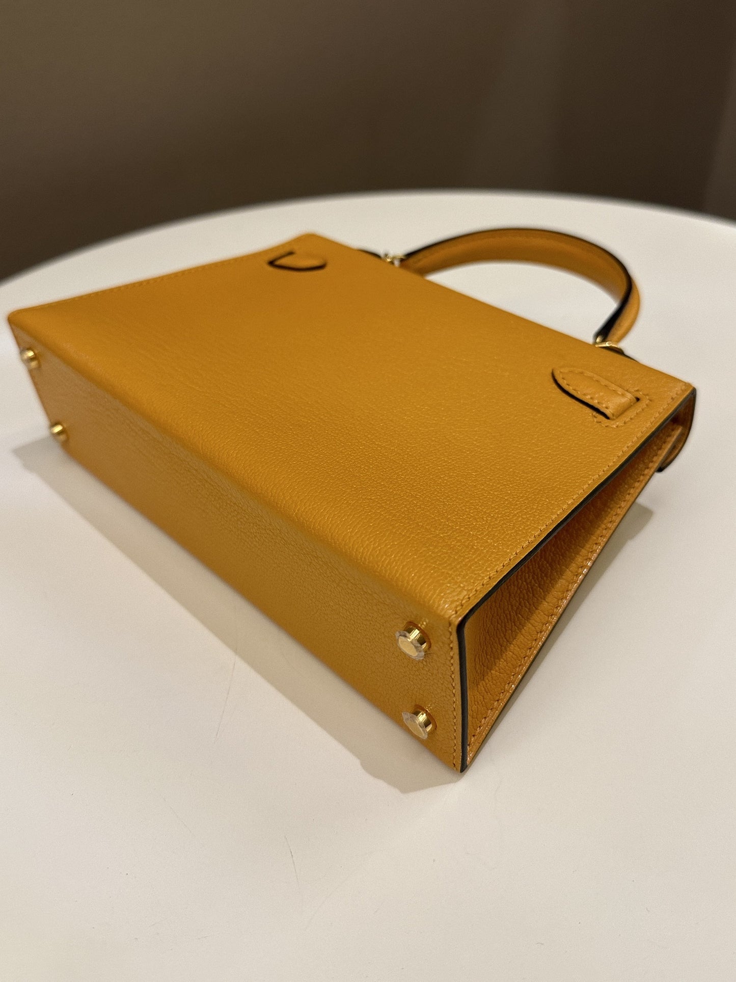 Hermes Mini Kelly 20 Moutarde Chèvre