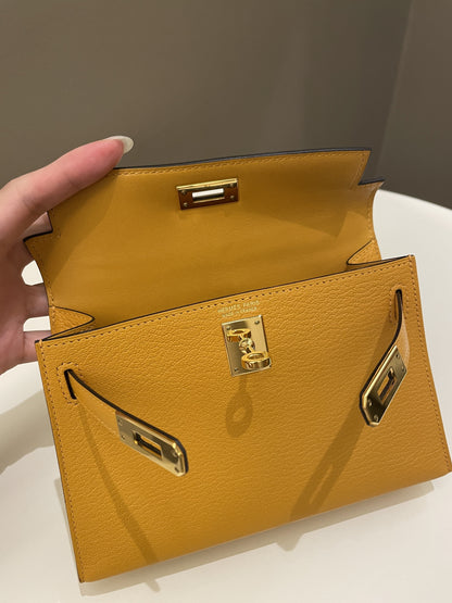 Hermes Mini Kelly 20 Moutarde Chèvre