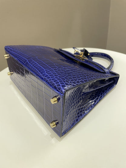 Hermes Kelly Sellier 25 Bleu Croc