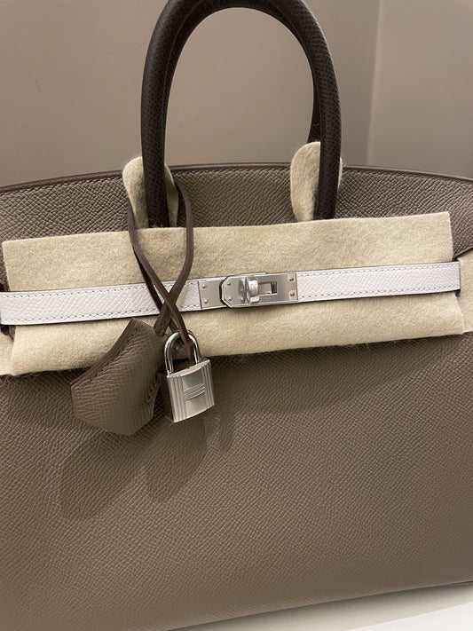 Hermes Birkin 25 Etoupe/ Ebene/ Gris Pale Epsom