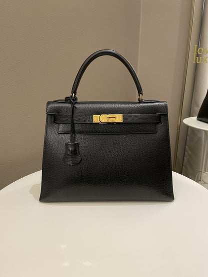 Hermes Vintage Kelly 28 Black Ardennes