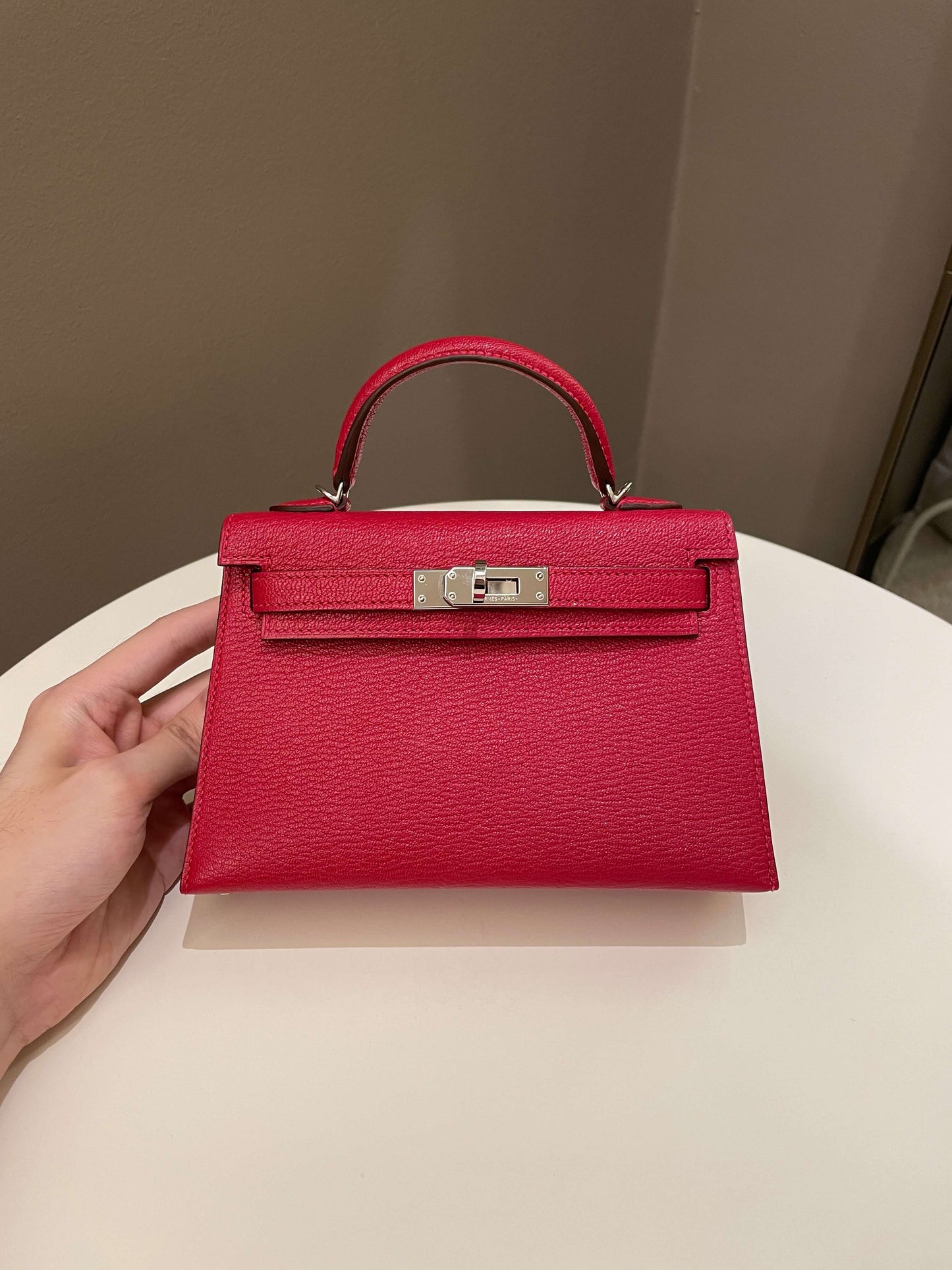 Hermes Mini Kelly 20 Rouge Casaque / Pink Chèvre