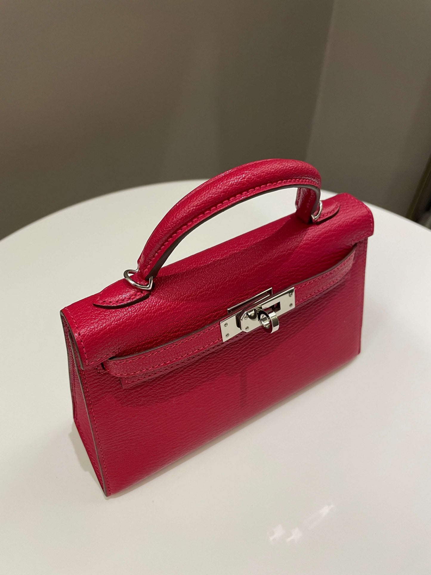 Hermes Mini Kelly 20 Rouge Casaque / Pink Chèvre