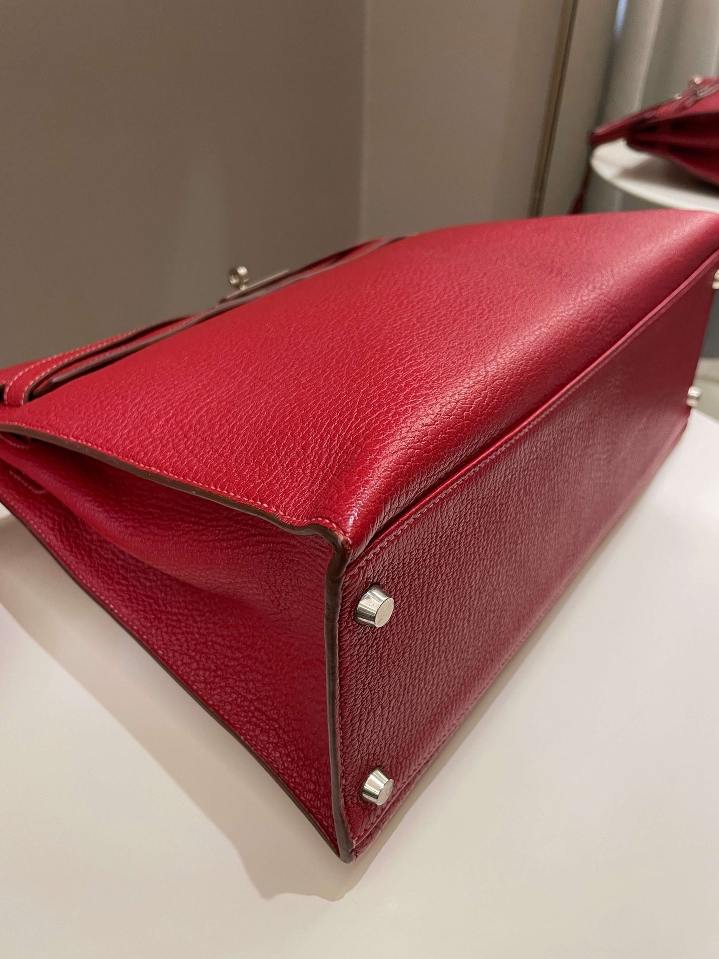 Hermes Kelly Sellier 35 Rouge Vif Chevre Coromandel