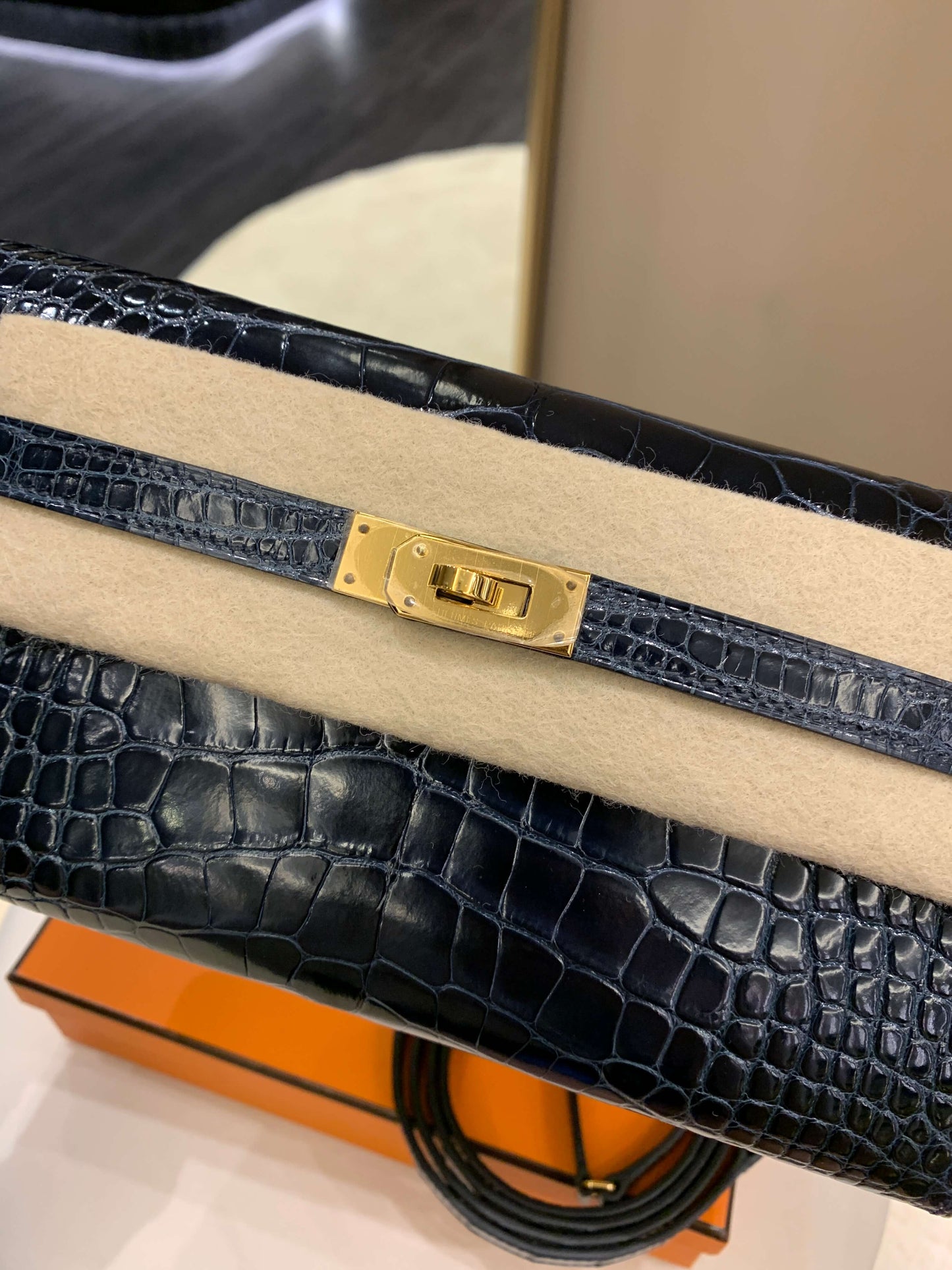 Hermes Kelly To Go Bleu Baltique Alligator