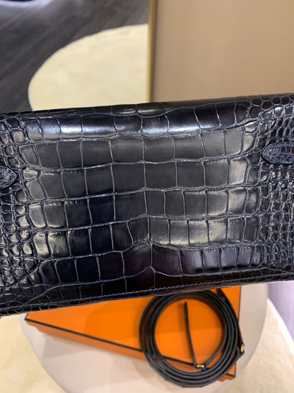 Hermes Kelly To Go Bleu Baltique Alligator