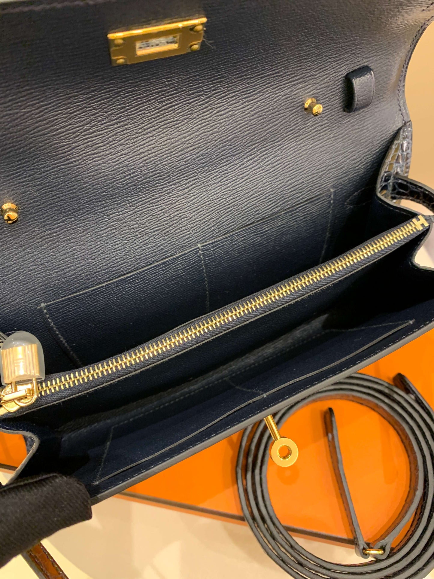 Hermes Kelly To Go Bleu Baltique Alligator