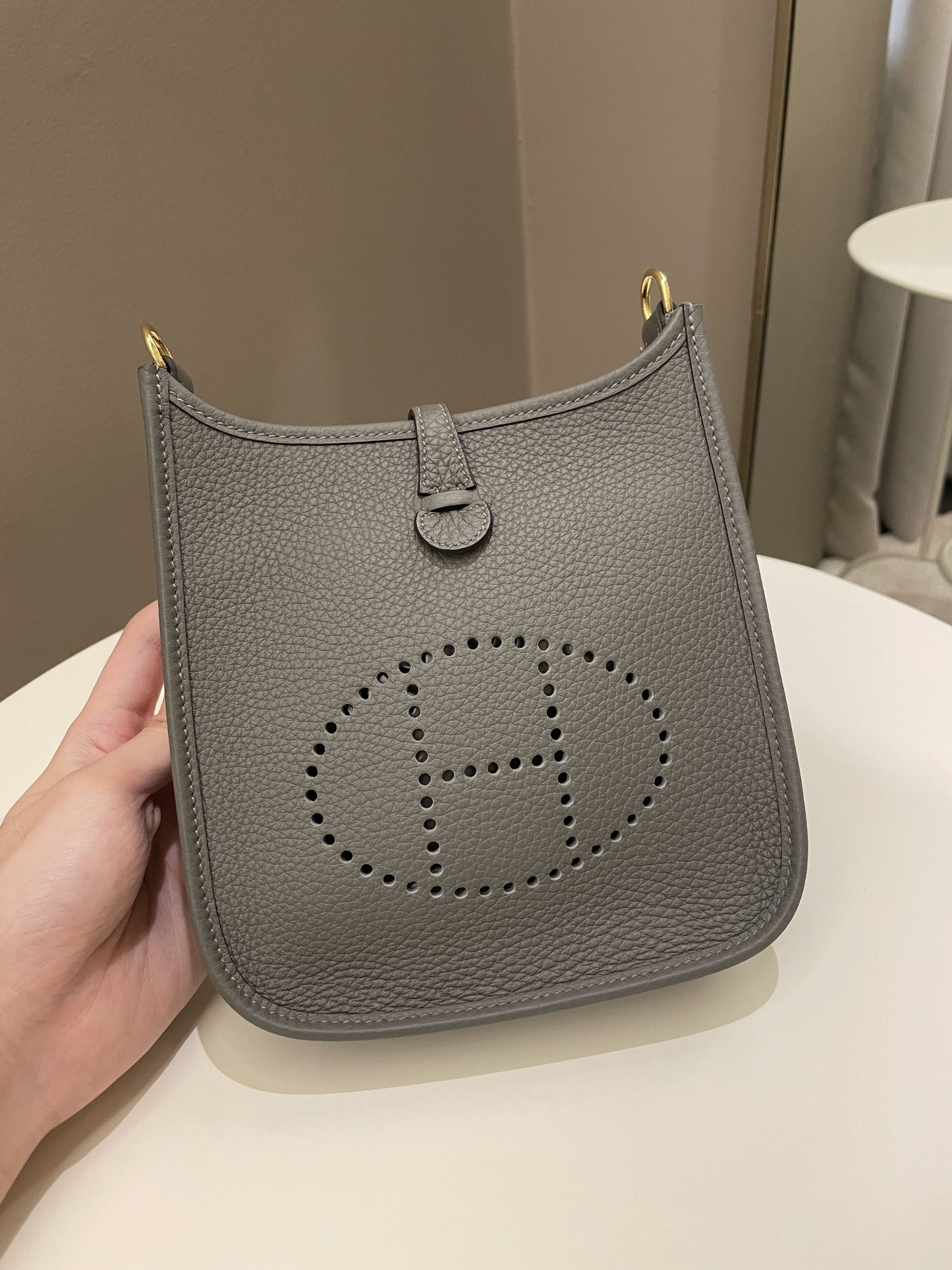 Hermes Mini Evelyne Gris Meyer Clemence