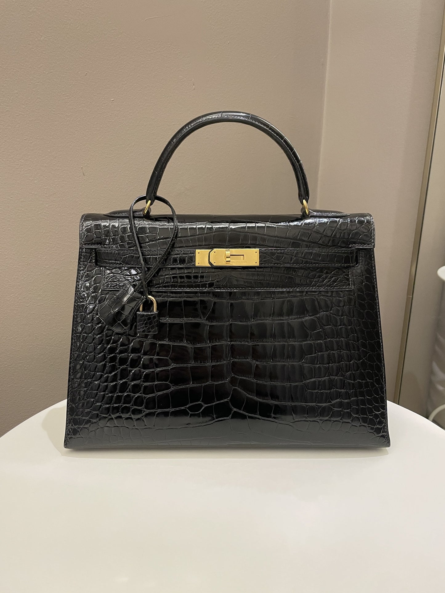 Hermes Kelly Sellier 32 Black Alligator