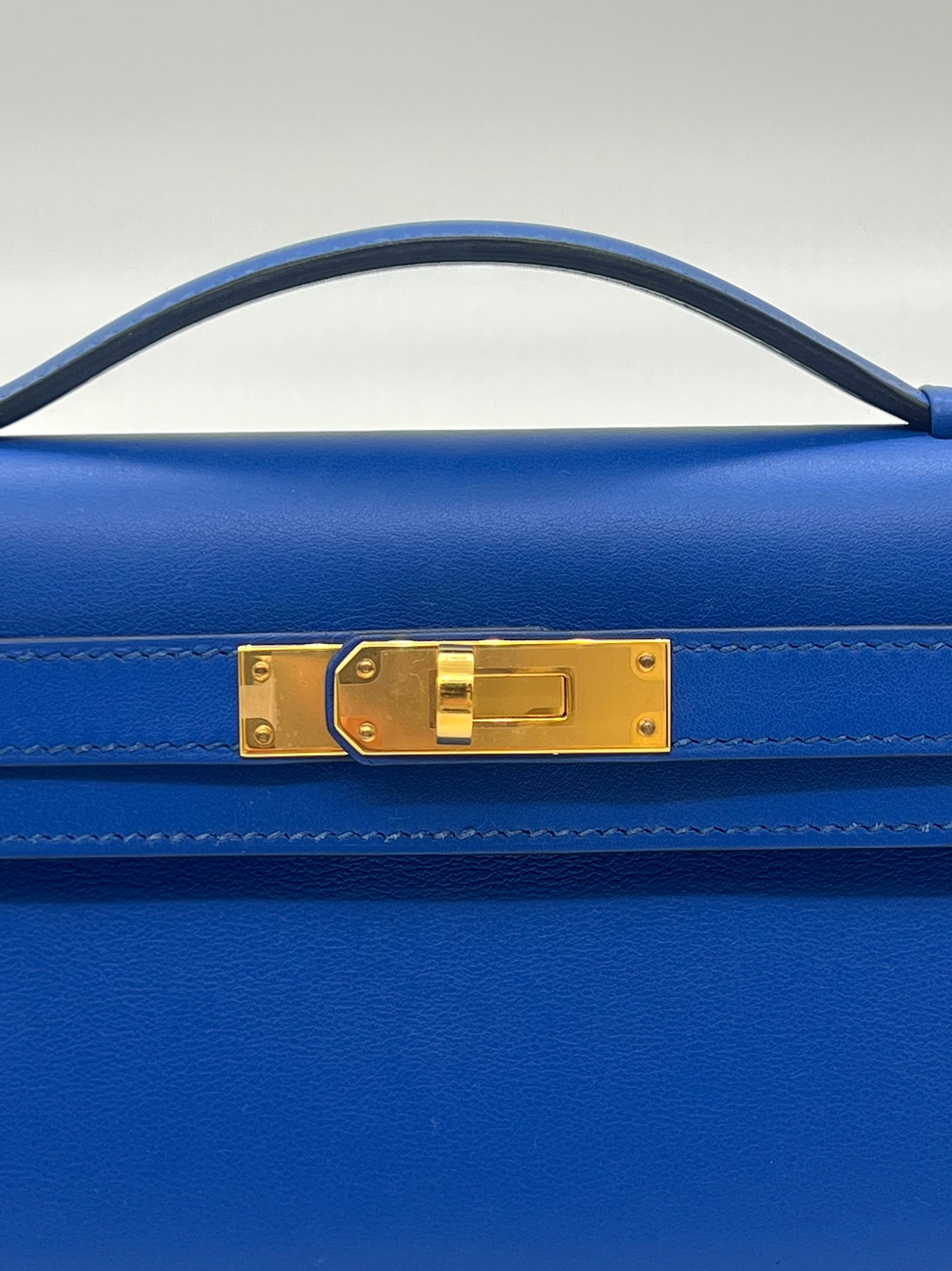 Hermes Kelly Cut Clutch Swift Calfskin Bleu France Gold Hardware